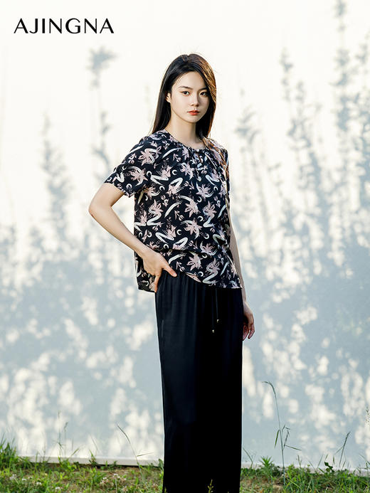 【商场同款】阿菁娜2024夏季新款宽松优雅设计感小衫A30X202033 商品图0