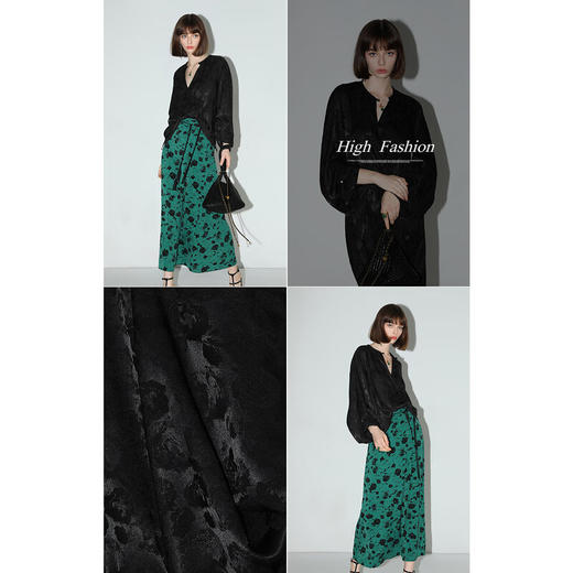 COCOBELLA新国风暗纹提花丝滑缎面衬衫偏门襟盘扣上衣SR3061C 商品图3