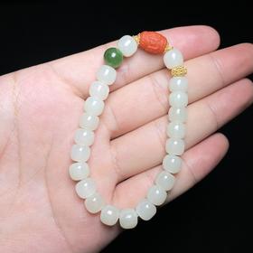 玉美人菲菲HZ#S925和田玉老型珠手串约7*8mm