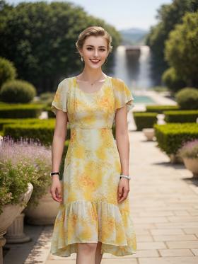 后领系绳断腰连衣裙