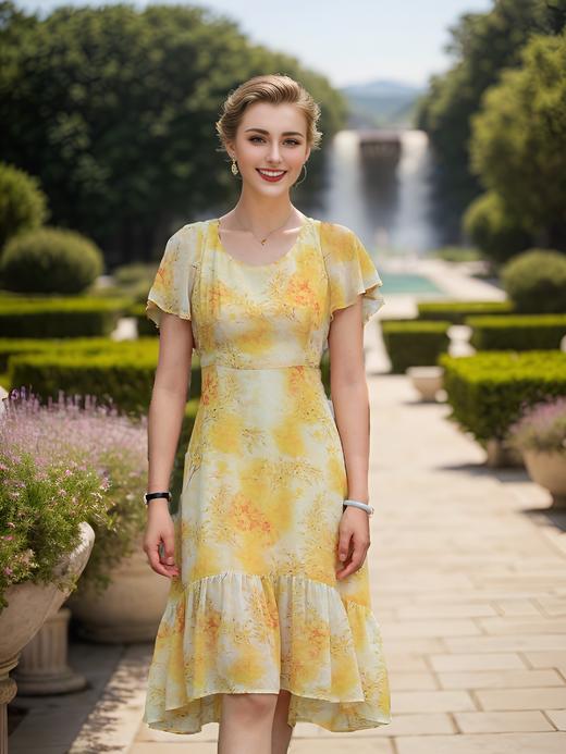 后领系绳断腰连衣裙 商品图0