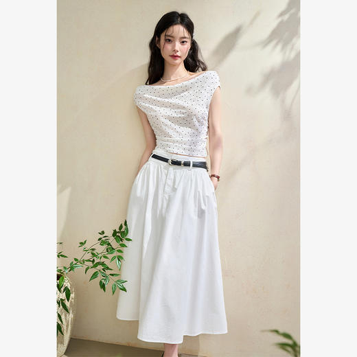 法式复古优雅波点荡领堆堆领暗纹T恤女通勤质感上衣V2542034 商品图3