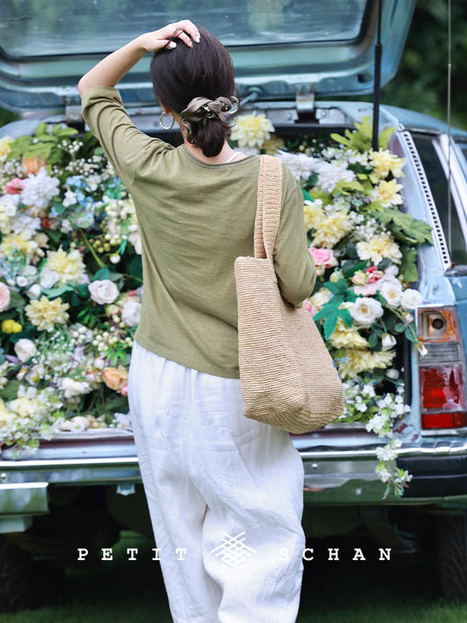 PETIT SCHAN小闪 CLO#530 this summer is a little long 这个夏天有点长 汉麻棉针织多色七分袖基础短袖T恤 商品图3