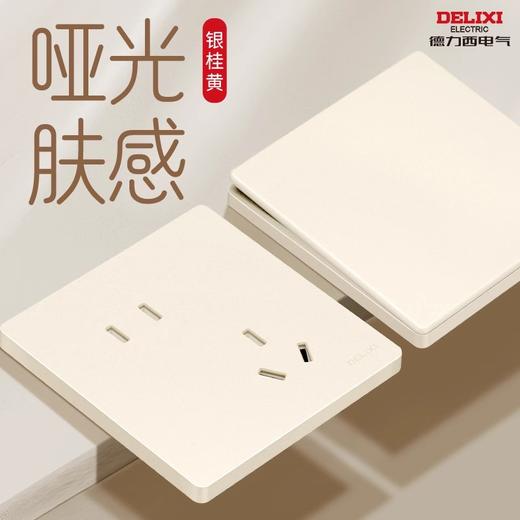 德力西 奶油风肤感哑光开关插座 磨砂面板五孔827黄 商品图0