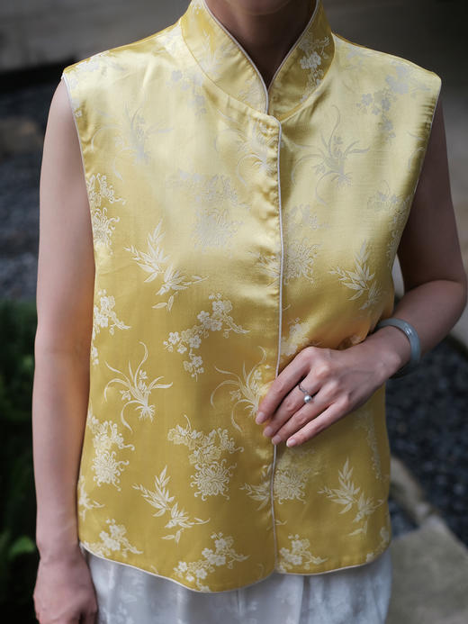 盛唐牡丹 |鹅黄色梅兰竹菊留香绉马甲 商品图4