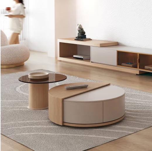 慕思（de RUCCI）茶几客厅 简约原木色家具摆件几类奶油风边桌茶几 双色茶几 奶油风组合茶几 商品图1