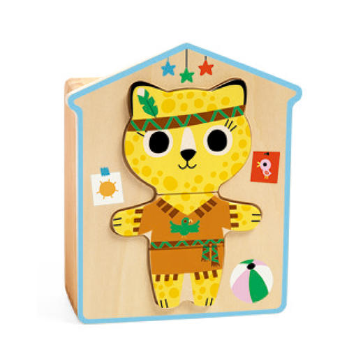 djeco自带收纳盒的动物变装，变脸，时装秀木质拼图 商品图5