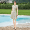 IWY/端庄大气连衣裙女灰杏色西装连身裙双排扣职业工作服短袖西服裙Q1154 商品缩略图0