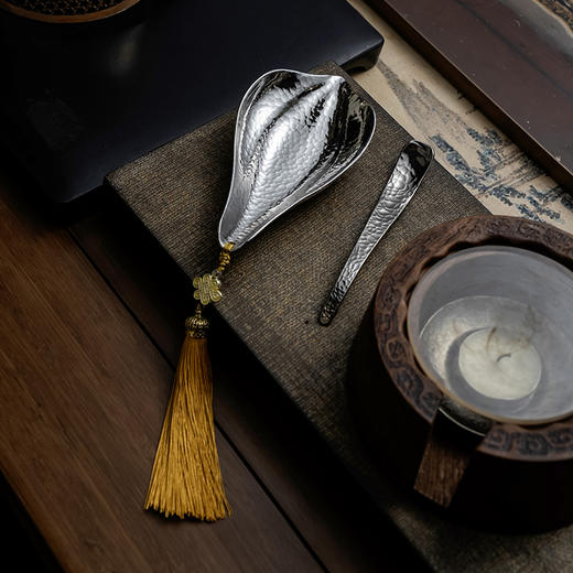 莲君茶则套装/锤点银色/古铜  茶则茶拨二件套 茶道配件中式赏茶荷茶勺投茶分茶 商品图6