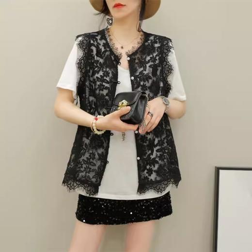 A569夏季新款坎肩背心外穿马夹马甲女无袖蕾丝空调衫新中式轻国风盘扣 商品图2