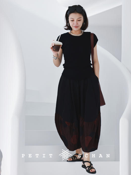 PETIT SCHAN小闪 CLO#528  bordeaux balloon 波尔多气球 进口苎麻棉面料拼接设计款气球裤 商品图4