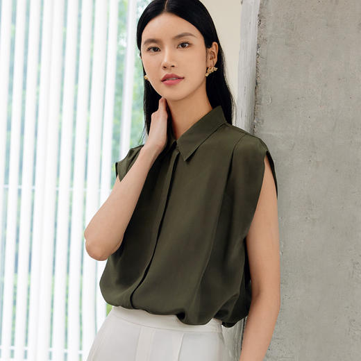 玳莎宽肩无袖真丝衬衫女2024夏季新款100%桑蚕丝通勤宽松上衣  EB31005 商品图1