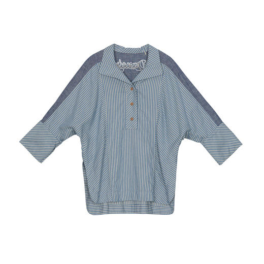 谜底大廓形棉麻衬衫女2024秋款复古刺绣拼接落肩袖衬衣243MC1121 商品图4