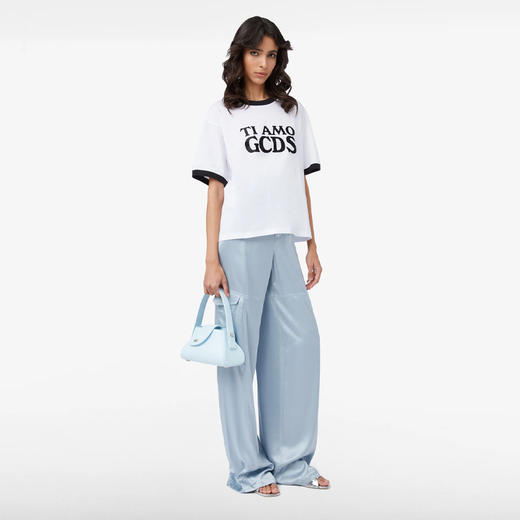 GCDS 女士字母徽标印花棉质圆领短袖T恤 白色 A1CM2314JA310 商品图3