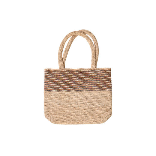 绽放JS059朵/拉菲草纯手工编织拼色肩背手提两用卡其棕色托特包 商品图4