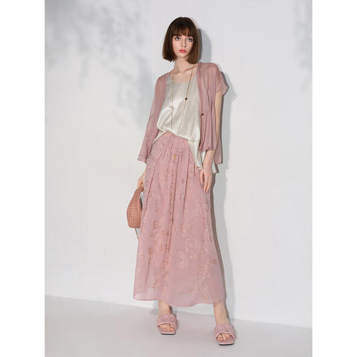 COCOBELLA奢感金葱刺绣半身裙夏气质通勤肌理感长裙HS0033B 商品图3