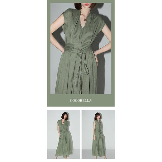 【秒杀】COCOBELLA商务通勤亚麻连衣裙女夏立体飘带领系带衬衫裙FR3051 商品图3