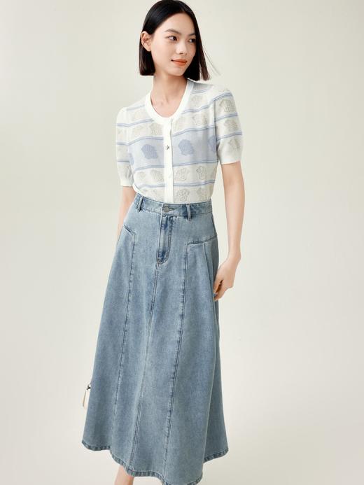 【商场同款】伊芙丽夏冰点蓝莱赛尔三醋酸舒适开衫1F6230781G 商品图2