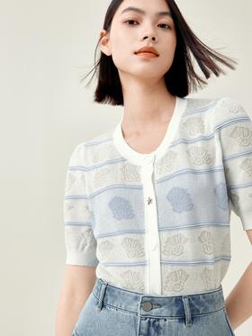 【商场同款】伊芙丽夏冰点蓝莱赛尔三醋酸舒适开衫1F6230781G