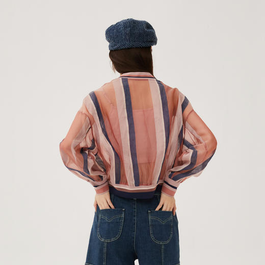 谜底真丝短款外套女2024秋季新品复古风轻透棒球服长袖243MW1143 商品图2