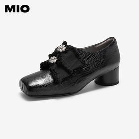 MIO米奥秋季方头中跟牛津鞋蝴蝶元素复古优雅深口单鞋女鞋M244541806