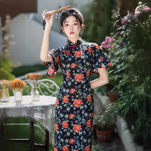 改良旗袍长款日常气质飞飞袖连衣裙XL206 商品图2