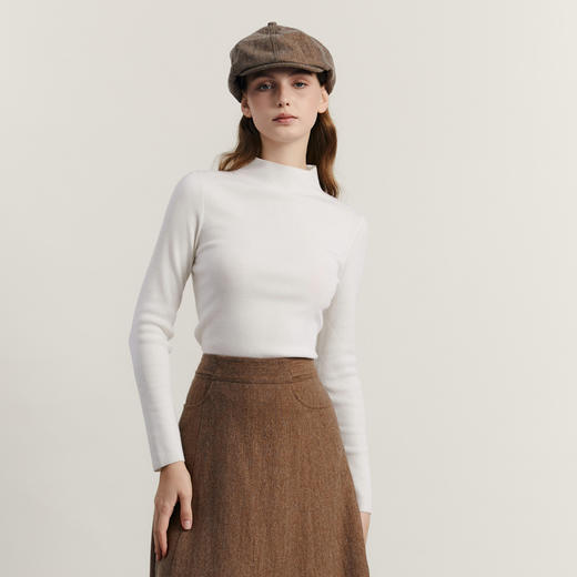 谜底半高领套头针织衫女2023冬季新品简约百搭修身毛衫234MZ1892 商品图1