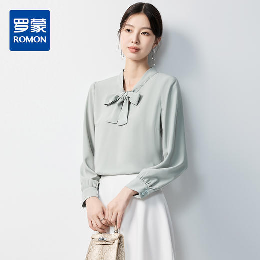 【系带领】罗蒙女士长袖衬衫优雅气质百搭舒适时尚有型套头衬衣女 商品图0