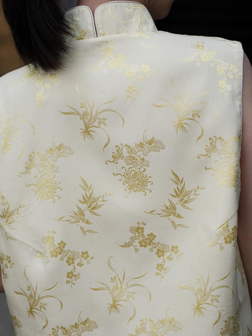 盛唐牡丹 |鹅黄色梅兰竹菊留香绉马甲 商品图3
