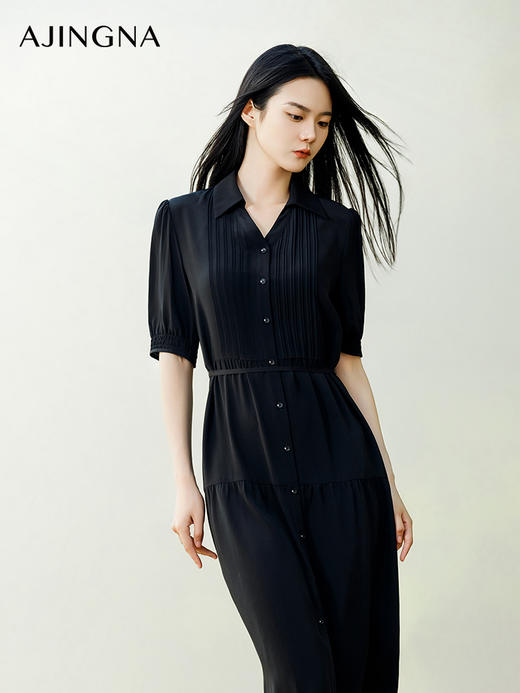 【商场同款】阿菁娜2024夏季新款V领翻领收腰式连衣裙A30X212069 商品图2