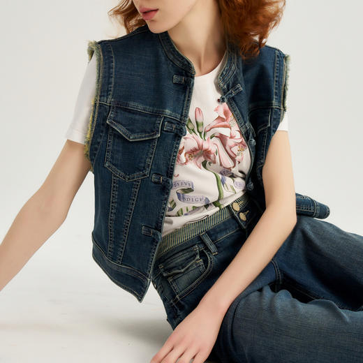 谜底印花T恤短袖女士2024秋季新品百搭高弹棉质修身上衣243MT0955 商品图1