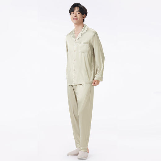 都市丽人都市锋尚睡衣亲情蜜语长袖哑光弹力色丁薄男士丝质套装FHT0B8 商品图2