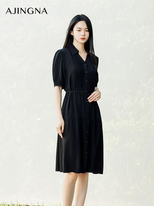 【商场同款】阿菁娜2024夏季新款V领翻领收腰式连衣裙A30X212069 商品图3