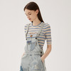 谜底套头针织衫短袖女2024秋款学院风条纹圆领短款上衣243MZ1263 商品缩略图1