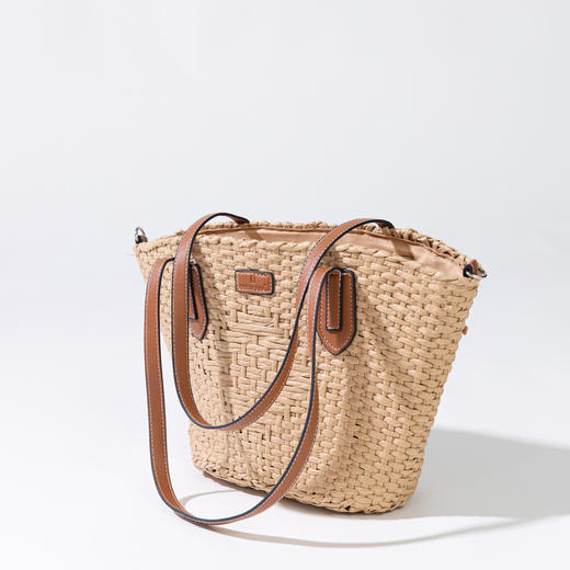 绽放JS010朵/驼色度假感皮质拼接编织手提托特包休闲随性百搭女包 商品图3