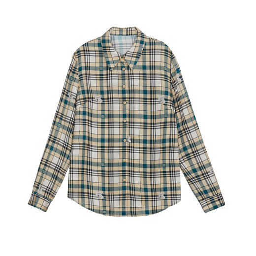 谜底格子衬衫长袖女2024秋款复古文艺风百搭莱赛尔衬衣247MC5218 商品图4