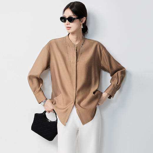 【含绵羊毛】罗蒙女士长袖衬衫大众休闲舒适百搭时尚可外穿圆领衬衣女 商品图2