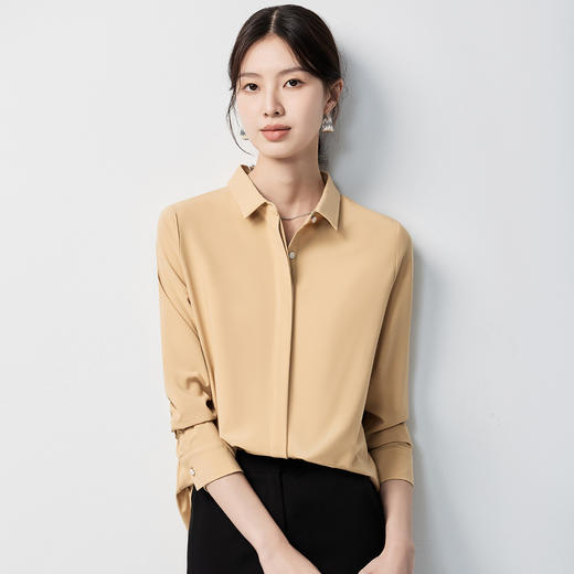 【暗门襟设计】罗蒙女士长袖衬衫简约大方开衫都市休闲微弹女衬衣 商品图1