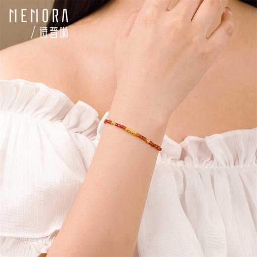 【福利拼团】5G黄金蹦迪珠红玛瑙手链 碎碎金足金手饰送女友礼物MEMORA诗普琳LBE03801（线上专供） 商品图1