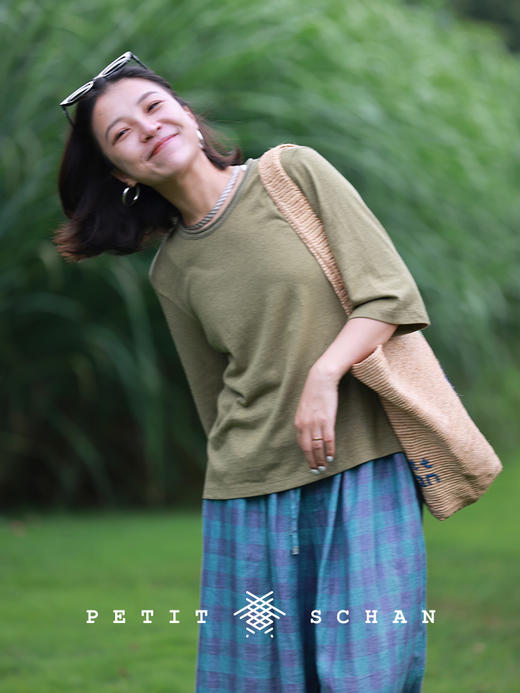 PETIT SCHAN小闪 CLO#530 this summer is a little long 这个夏天有点长 汉麻棉针织多色七分袖基础短袖T恤 商品图1