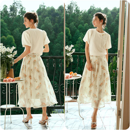 OLrain欧芮儿杏色国风肌理感小衫女夏季2024年新款法式盘扣上衣 商品图4