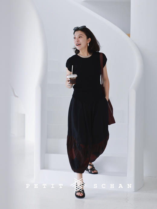 PETIT SCHAN小闪 CLO#528  bordeaux balloon 波尔多气球 进口苎麻棉面料拼接设计款气球裤 商品图1