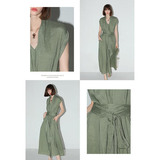 【秒杀】COCOBELLA商务通勤亚麻连衣裙女夏立体飘带领系带衬衫裙FR3051 商品图2