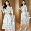 高端真丝印花V领气质知性百搭优雅连衣裙LZW-ASE23066 商品缩略图1