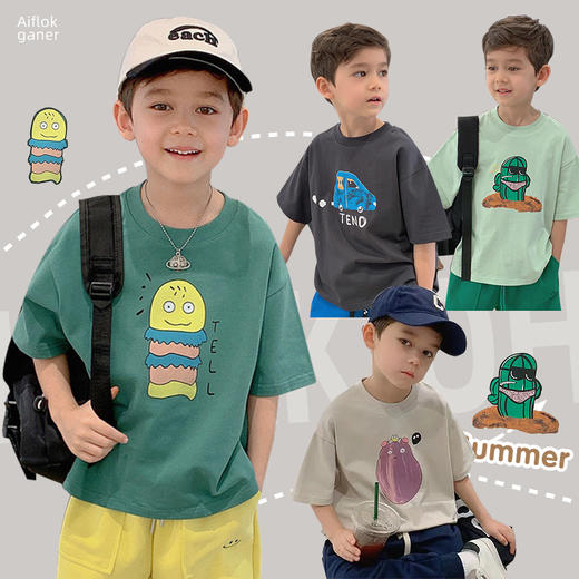 【39.9/任选2件】90-170码夏季新款儿童纯棉T恤男女童休闲宽松短袖上衣中大童童装聚 商品图0