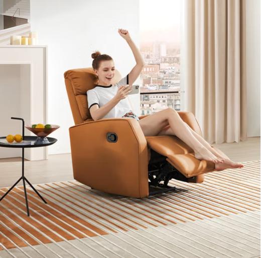 顾家家居（KUKA）现代简约小户型科技布单人沙发布艺功能单椅太空舱沙发A025 活力橙单人位手动 商品图0