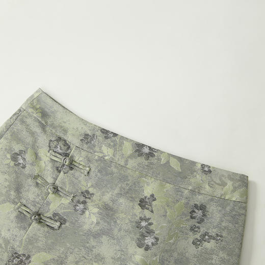 新中式国风重工提花一字扣半身裙女开叉直筒裙V2742130 商品图5