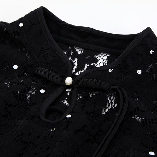 PF815斯尔丽2024新款改良旗袍浪漫波点蕾丝收腰修身连衣裙 商品图4