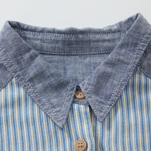 谜底连衣裙中袖女2024秋款美式复古风落肩袖棉麻衬衫裙243ML1054 商品图3