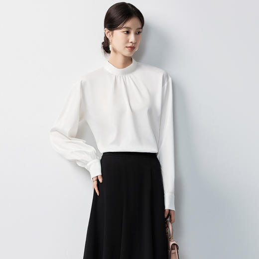【蝴蝶结系带】罗蒙女士长袖衬衫百搭圆领优雅气质时尚通勤衬衣女 商品图1